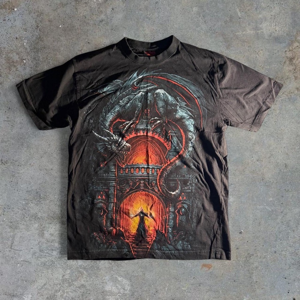 Spiral Direct Black Dragon Graphic T Shirt Mens M Double Sided Fantasy Gothic
